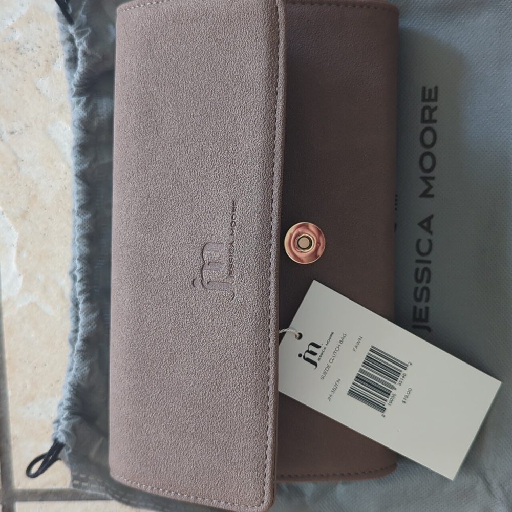 Jessica Moore suede clutch bag fawn